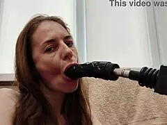 Solo Brunette Uses Machine In Pantyhose And Leggings