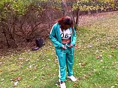 nina rivera and don whoe in squid games cosplay outside