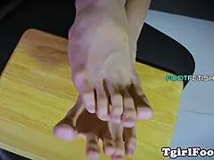 Watch This Barefoot Ladyboy Worshipping Feet!