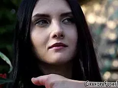 Why is this pierced teen 18+ getting fucked and licked by her old grandfather?