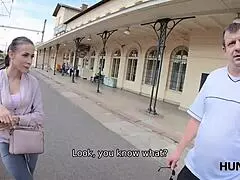 Lucky Hunter Fucks Stunning Young Lady for Cash in Wild European Cuckold Encounter with Teen Couple.