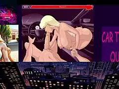 Blonde anime character gives sloppy deepthroat in car