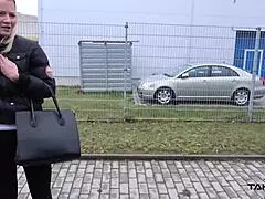 blondie spreads legs for a quickie in the pick up van, getting cum on ass