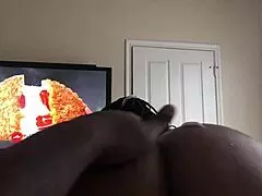 On the phone, she rides her big ass in cowgirl position