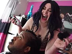 Bound fat slave endures intense headshave and milking in femdom bondage session