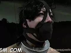 gagged cutie made to submit with choking fetish blowjob and bdsm toys