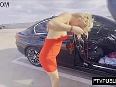 Hey, watch this blonde babe flashing and masturbating outdoors in public 😏