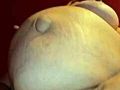 Preggo with big tits strips thong panties for milf ass breeding