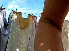 loira gostosa exibindo fora de casa with mature hairy milf tits in natural outdoor masturbation