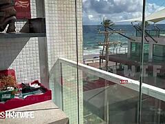 I'm showing off like a real married slut on the apartment balcony in my naughty hotwife bikini