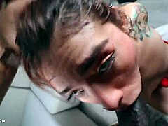 Watch these baddies blow juana maria with monster big black cock action! Cute latina brunette takes interracial blowjob doggystyle bent over cumshot facial.