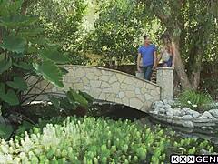 Guy swallows shemale Sofia Sanders' huge dick after she sucks his cock in hardcore anal action