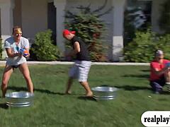 we were all out there, swingers just enjoyin' the fun outside the mansion...