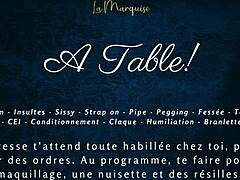 French audio femdom milking table session with sissy cei on desk