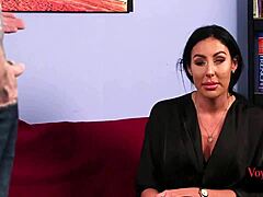 This amateur milf in stockings and heels teases a voyeur wanker in CFNM seduction. He wanks right on her body