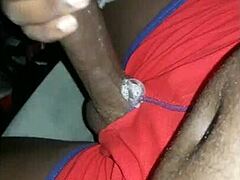 she's giving this ebony dude a sloppy deepthroat blowjob