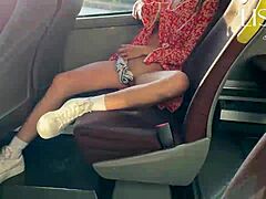 I Feel So Aroused Watching Hot Woman Flash Panties And Grope Wet Pussy On Public Bus In Dress