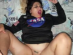 Blonde in black sweater with NASA logo gets 3 hours of sex