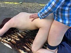 horny secretary with shaved cunt spreads wide on the ranch for deep cowgirl riding and cum swallowing