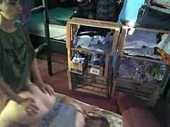 pelado bangs that sexy latina girlfriend doggystyle between clothing crates in amateur fun