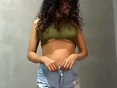 colombian fitness model with big natural tits strips in public outdoor dress for athletic show