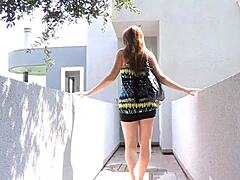 Hey, she's got her sex toy hidden in the closet with those big boobs bouncing, and a mouth ball keeping her quiet during the intense lesbian play! 😏