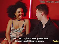 fiery spanish couple in interracial sex with rough blowjob riding cunilingus cum on face and hairy cunt