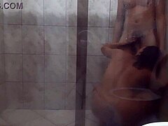 What happens when a muscular couple with big ass and monster dick gets wild in the bathroom shower?