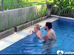 Wow, this blonde amateur in bikini bends over poolside for hardcore doggystyle pounding!