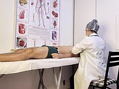 Patient gets unexpectedly hard during exam with the nurse, leading to intriguing bareback handjob and deepthroat in hospital setting with Brazilian flair.