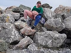 Pissed Outdoors While Smoking Fat Milf Shows Hairy Pussy Sans Panties Under Short Skirt Loving Public Fetish On River Bank