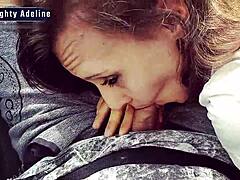 i give a sloppy blowjob in the car to swallow cum in my mouth as naughty adeline