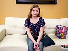 petite busty coed lauren goes from sucking cock to intense banging with rimjob and jizz swallow in this group domination scene