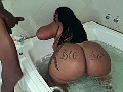 fat ebony bbw gets big black cock in anal assfucking with gaping after massage