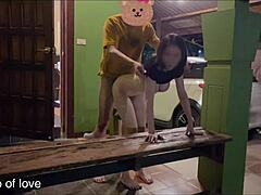 Take your cute teen girlfriend to a friend for outdoor anal sex and creampie in doggystyle