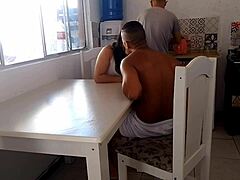 The curvy latina wife cheated with a hung black guy in rough interracial action while her cuckold husband washed dishes.