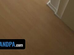 Horny stepgrandpa assists young girl with school uniform change then she handles his boner through blowjob anal creampie first time riding cowgirl