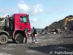 Petite Blonde Hottie Boldly Fucked In Public Threesome