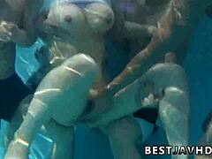 Suzuna Komiya Gives Intense Fellatio By Pool In Wild Japanese Group Sex Scene