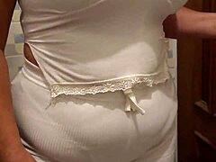 Mom's Friend Catches Me Jerking With Her Thongs And Sucks Me Off Until I Cum In Her Mouth!