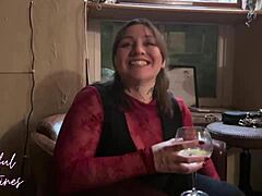 Creampie mature milf wife handles a creampie while chatting with husband