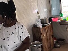 kitchen gets wild with freestyle banging of that sexy ebony maid's fat ass 😏