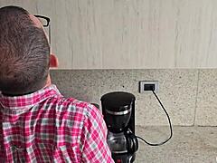 I fuck my stepsister doggystyle in kitchen until stepfather catches us!