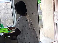 kitchen gets wild with freestyle banging of that sexy ebony maid's fat ass 😏