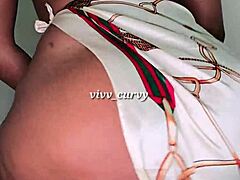 Fat curvy ebony beauty with huge ass plays softly in homemade solo session