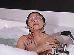 Golden shower on BBW Latin MILF with huge tits and ass!