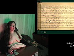 Brunette bbw with big natural tits and long hair plays naked through haunting of castle malloy in part five with tattoo details