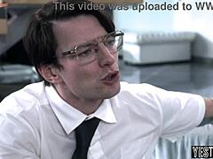 two hung teen 18+ guys team up for rough doggystyle threesome pounding on curvy big tits blonde mature milf