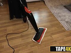 Gorgeous mature stepmom takes huge cock from horny young dude in wild Halloween fuck.