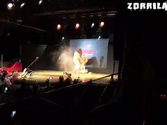 Brunette pornstar's big ass contrasts with acrobatic blowjob in Spanish holiday party sex